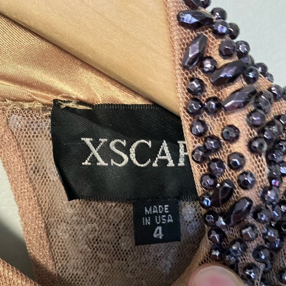 NWT Xscape Embellished Tan Crop Top + Skirt with Train Two Piece Set - Picture 4 of 11